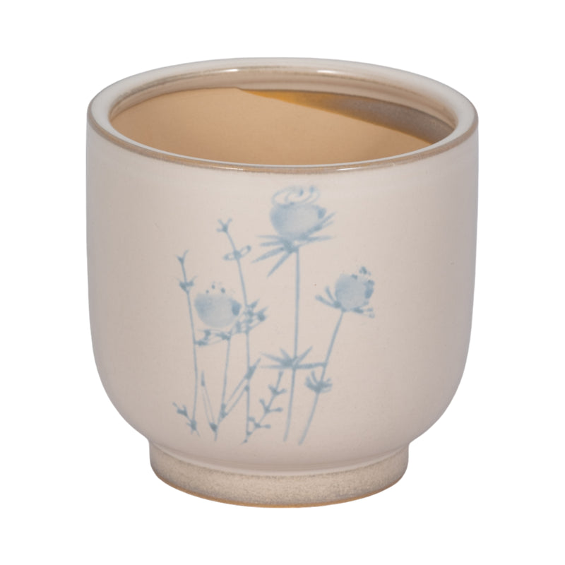 5" Blue Flowers Planter, Ivory/blue