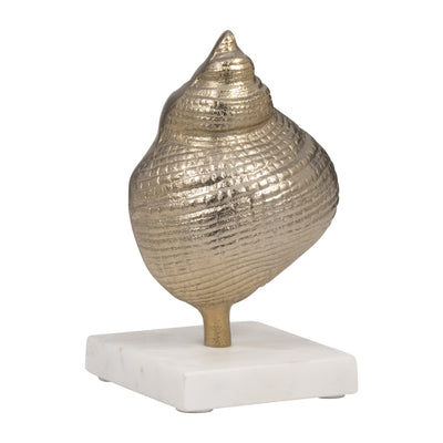 Metal, 7" Banded Shell On Marble Base, Champagne