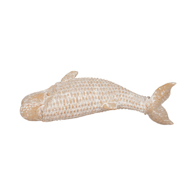 17" Resin Wicker Beluga Whale, White