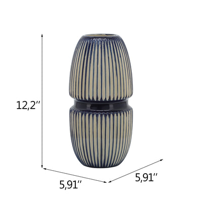 Cer, 12" Round Mallet Vase, Blue