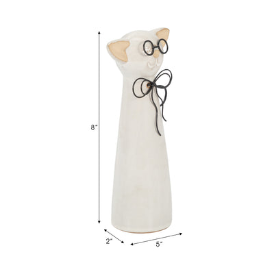 CER, 8"H CAT W/ GLASSES, BEIGE