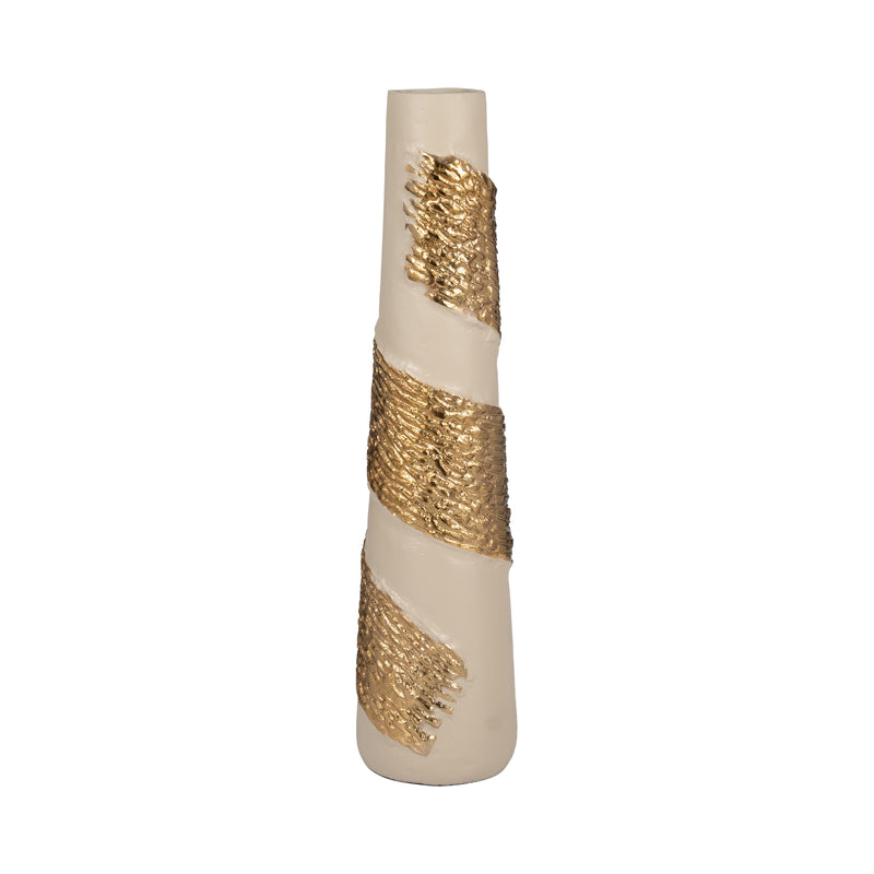 Glass, 22" Aluminum Wrapped Vase, White/gold