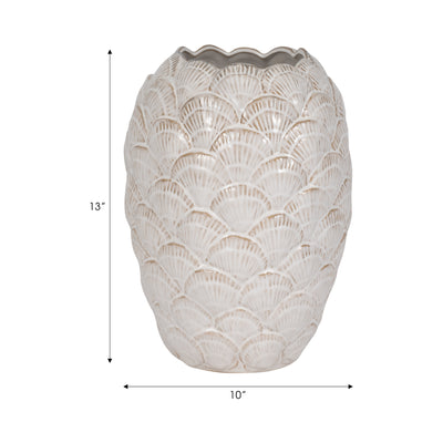 13" Seashells Vase, White