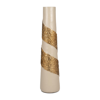 Glass, 26" Aluminum Wrapped Vase, White/gold