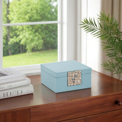 Faux Leather, 8" Crinkle Box, Blue/silver