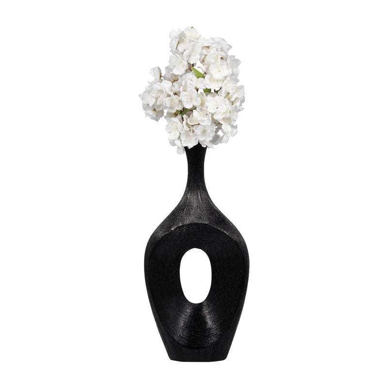 CER, 19" SCRATCHED OPEN CUT VASE, BLACK