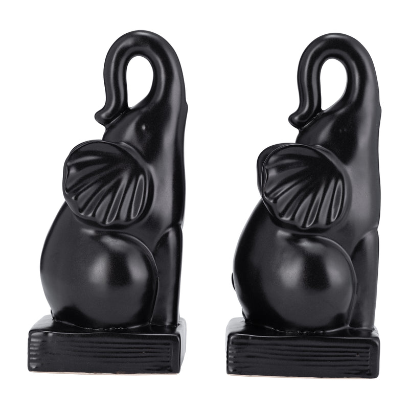 CER, S/2 8"H ELEPHANT BOOKENDS, BLACK