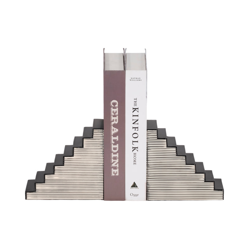 S/2 6" Striped Steps Bookends, Black/white