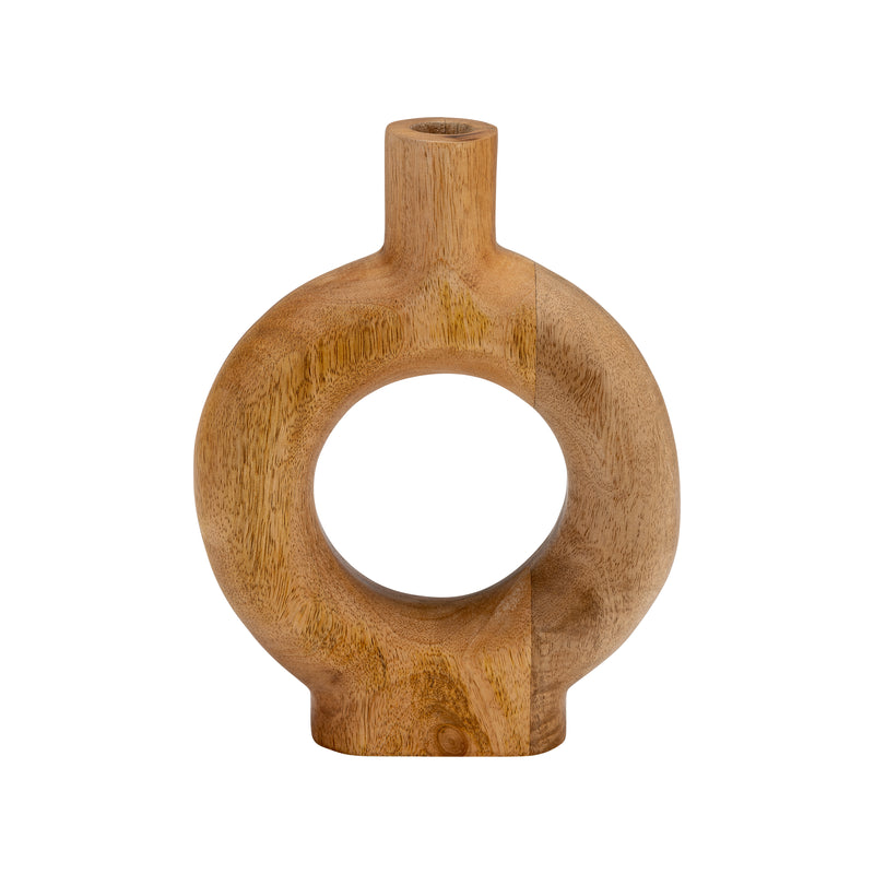 WOOD, 10"H DONUT SHAPED VASE, BROWN