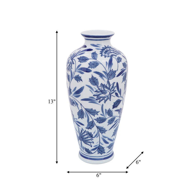 CER, 13"H CHINOISERIE VASE, BLUE/WHITE