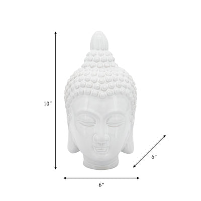 CERAMIC 10" BUDDHA HEAD, WHITE