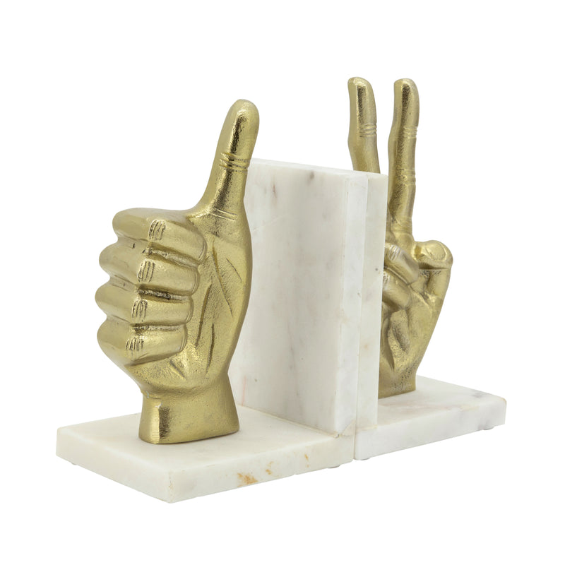 S/2 HAND SIGN BOOKENDS, GOLD