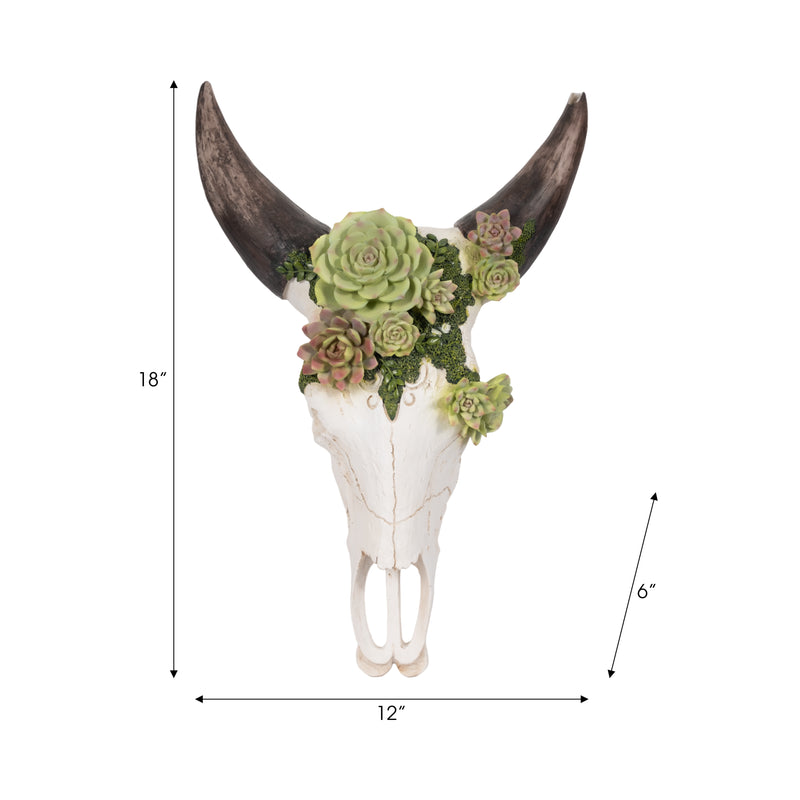 18" Bull Skull With Succulents, Multi