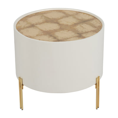 WOOD,24" GOLD LEAF TOP SIDE TABLE, WHT/GLD