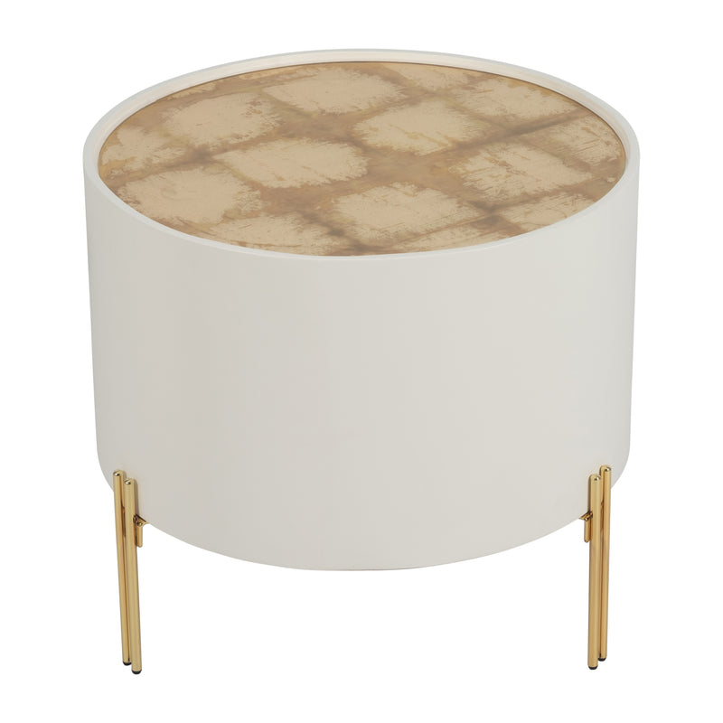 WOOD,24" GOLD LEAF TOP SIDE TABLE, WHT/GLD