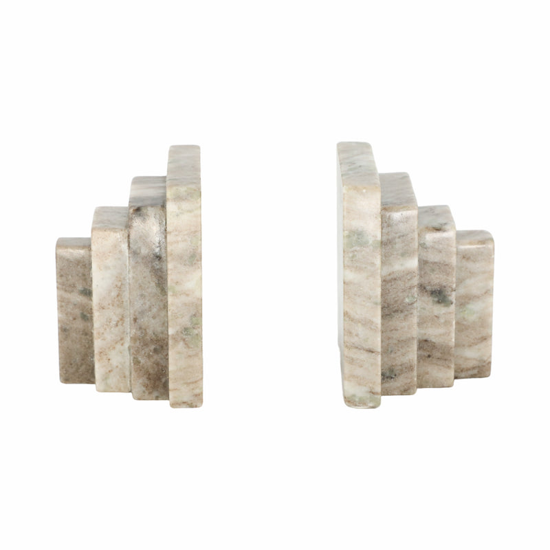 S/2 5" Onyx Marble Block Bookends, Tan