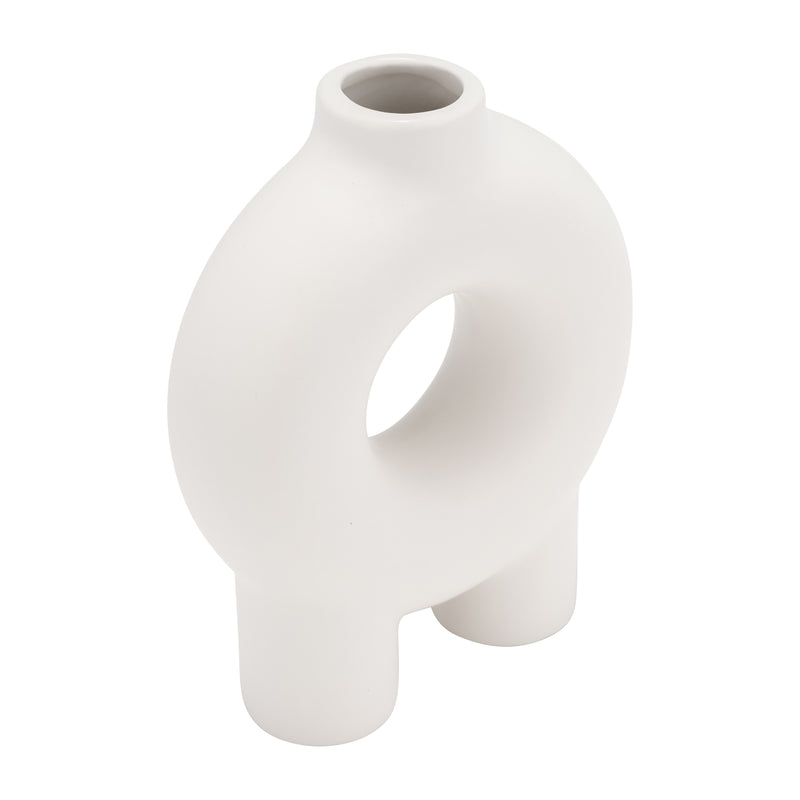 CER,7",DONUT FOOTED VASE,WHITE