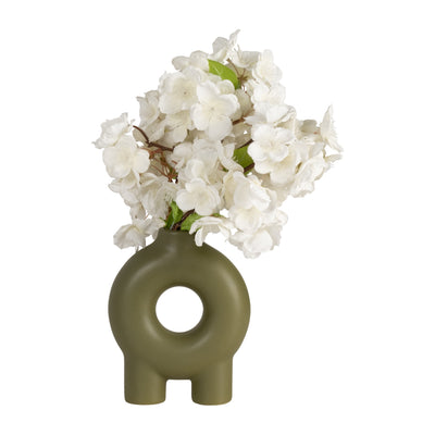 CER,7",DONUT FOOTED VASE,OLIVE