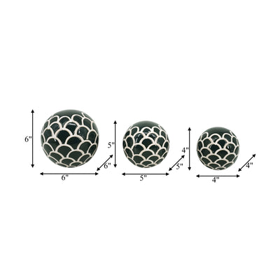 CER, S/3 SCALY ORBS, 4/5/6" FOREST GREEN