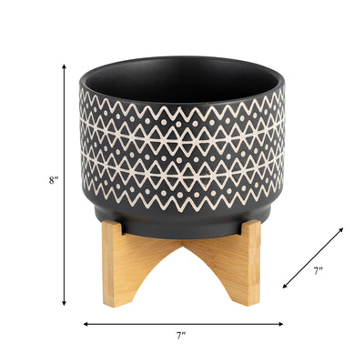 7" ABSTRACT  PLANTER ON STAND, BLACK