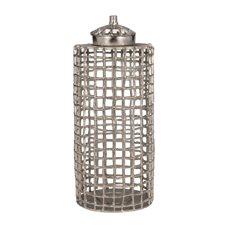 METAL, 23" LIDDED JAR, SILVER