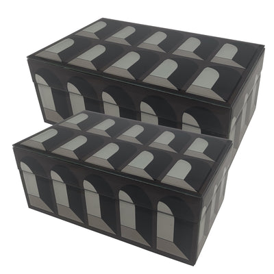 GLASS, S/2 8/11"ARCH DOORWAY BOXES, BLACK/WHITE