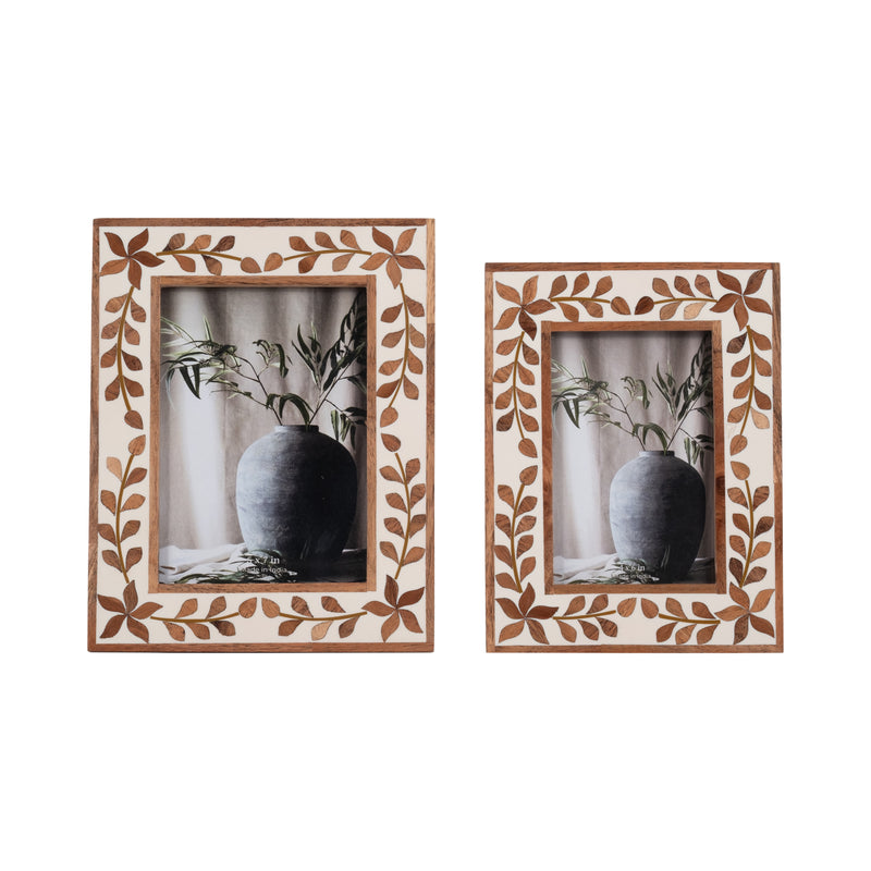 4x6 Wood Inlay Vine Photo Frame, Natural