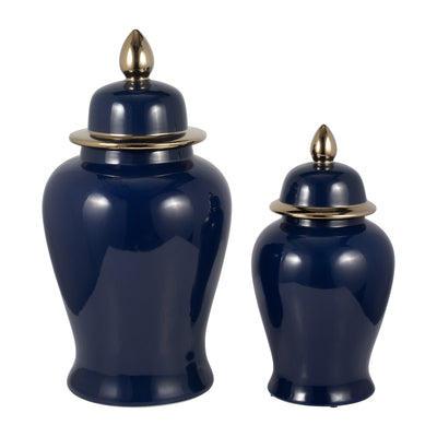 CER, 18" TEMPLE JAR, NAVY/GOLD