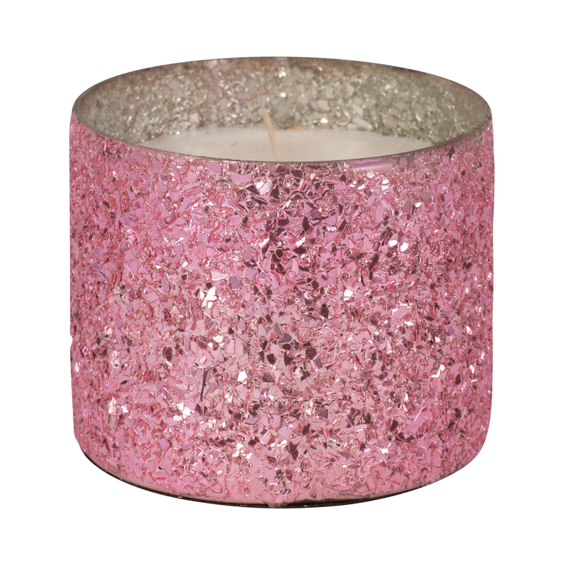 Glass, 5" 26 Oz Crackled Scented Candle, Pink