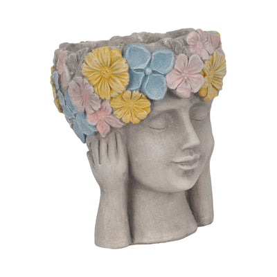 11" Face Planter With Flower Crown, Grey/multi