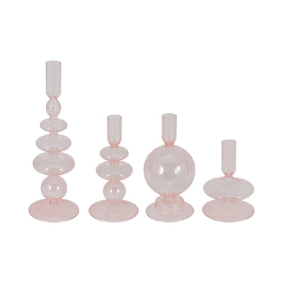 7" Glass Bubble Taper Candle Holder, Pink