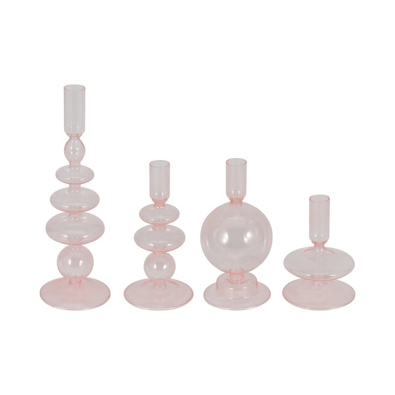 7" Glass Bubble Taper Candle Holder, Pink