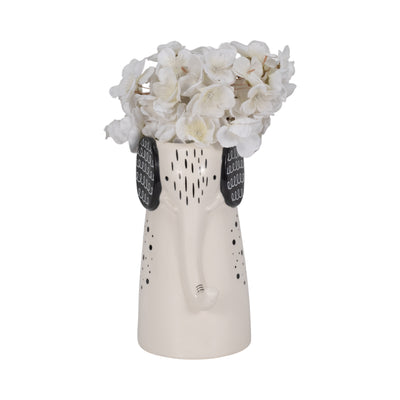 9" Elephant With Vase Opening, White/black