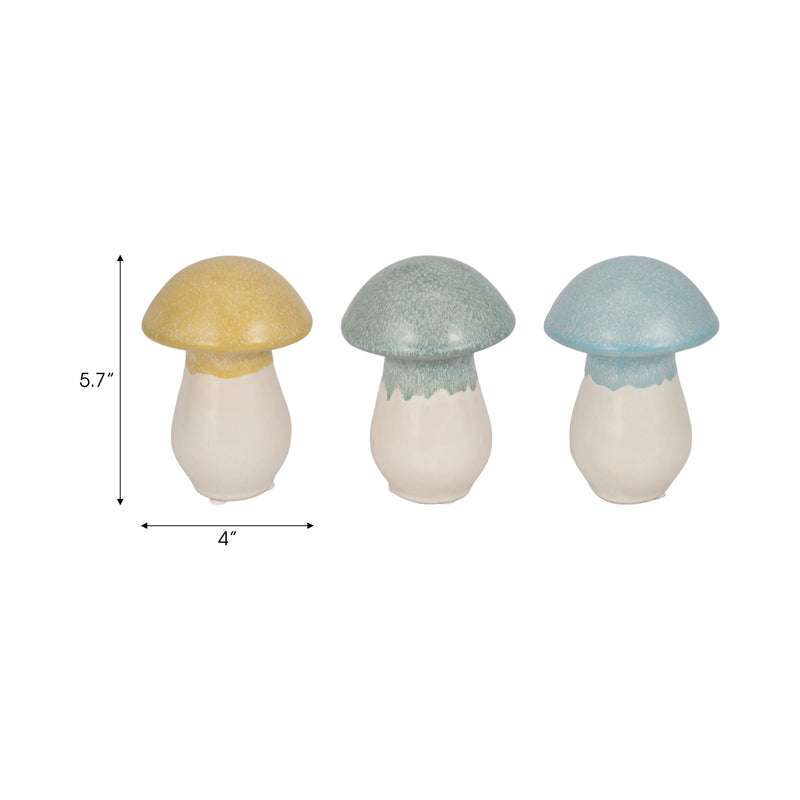 S/3,  5" Colorful Top Mushrooms, Multi