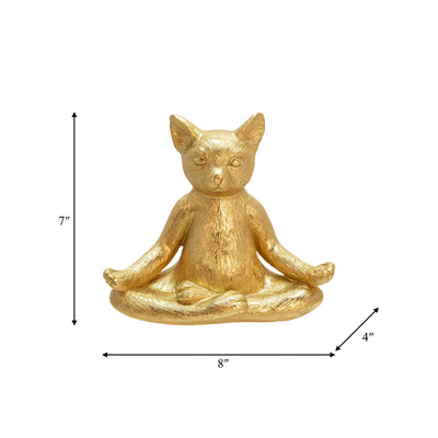 POLYRESIN, 7" YOGA CAT, GOLD