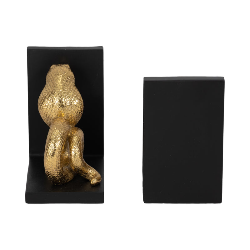 6" Snake Bookends, Gold/black