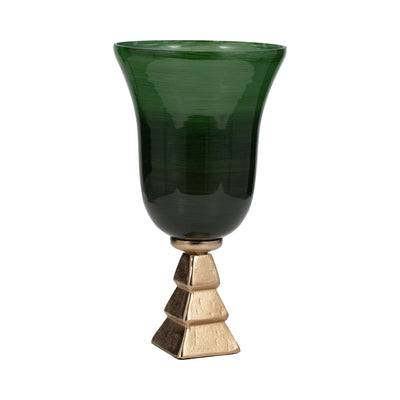 GLASS, 15" 5TH AVE VASE ON STAND, GREEN/GOLD