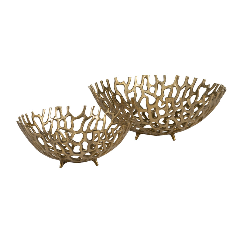 METAL, S/2 14/16" CUT-OUT TRAYS, GOLD