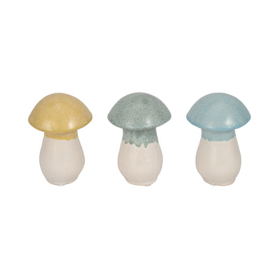 S/3,  5" Colorful Top Mushrooms, Multi