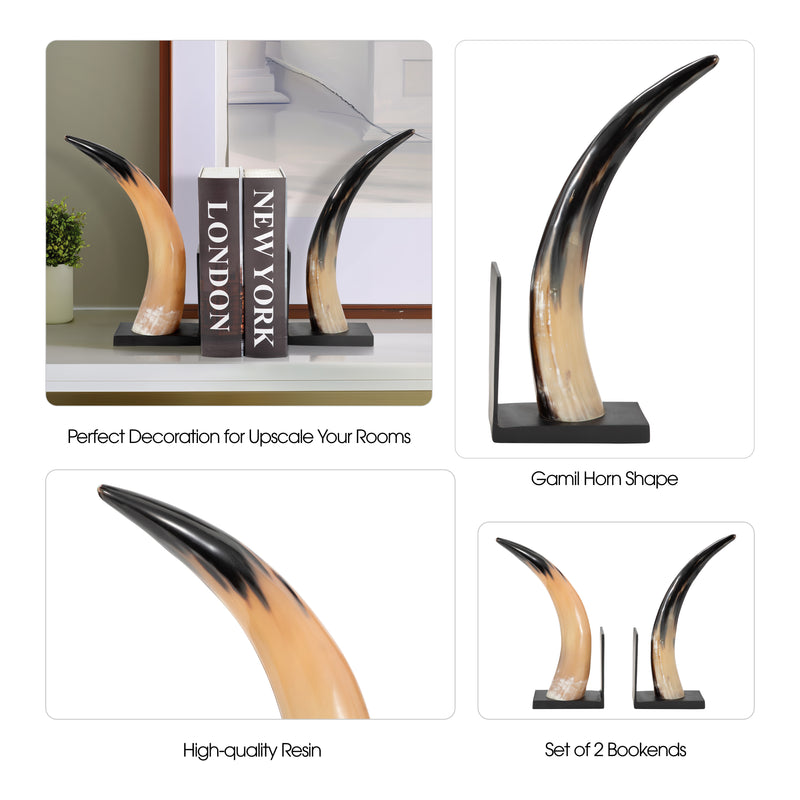 S/2 14" Gamil Horn Bookends