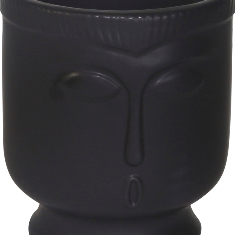 CERAMIC 6" FACE VASE W/BASE, BLACK