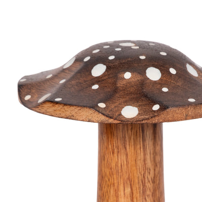 8" Wood Mushroom With White Dots, Brown