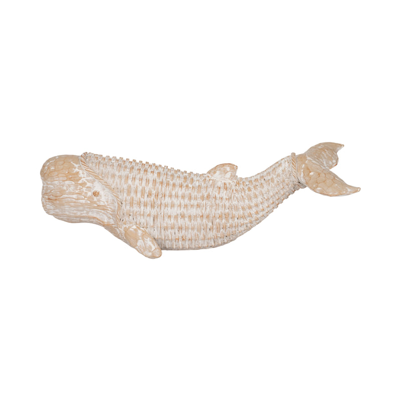 17" Resin Wicker Beluga Whale, White