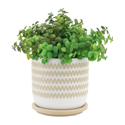 S/2 5/6" ZIG-ZAG PLANTER W/ SAUCER, WHITE