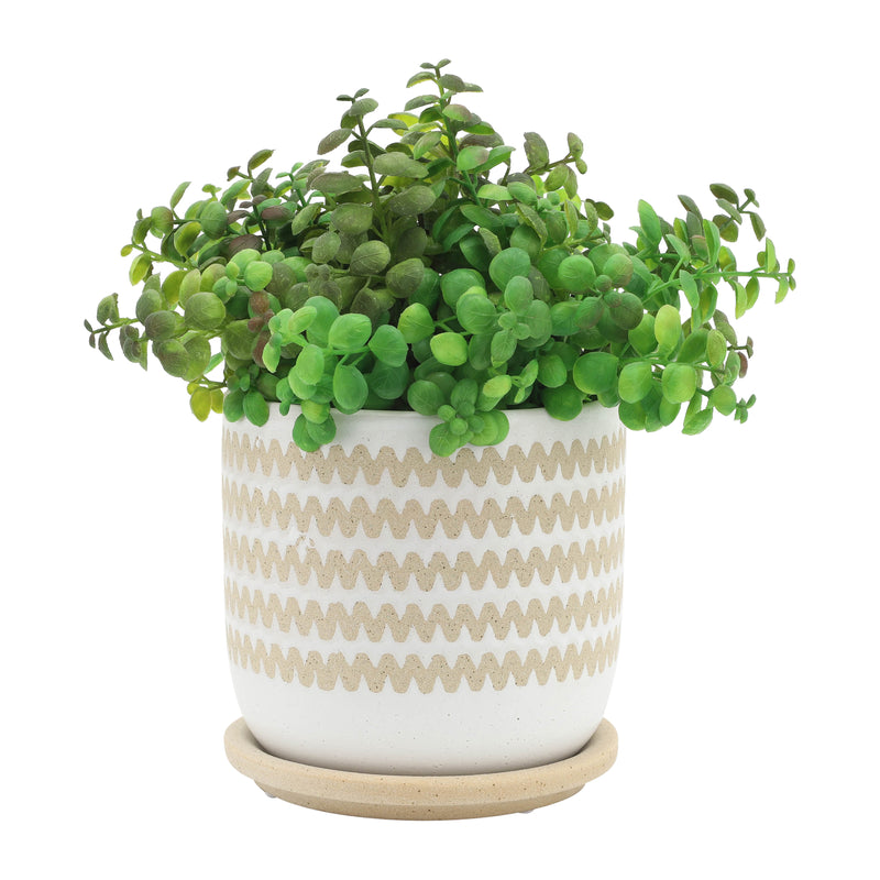 S/2 5/6" ZIG-ZAG PLANTER W/ SAUCER, WHITE