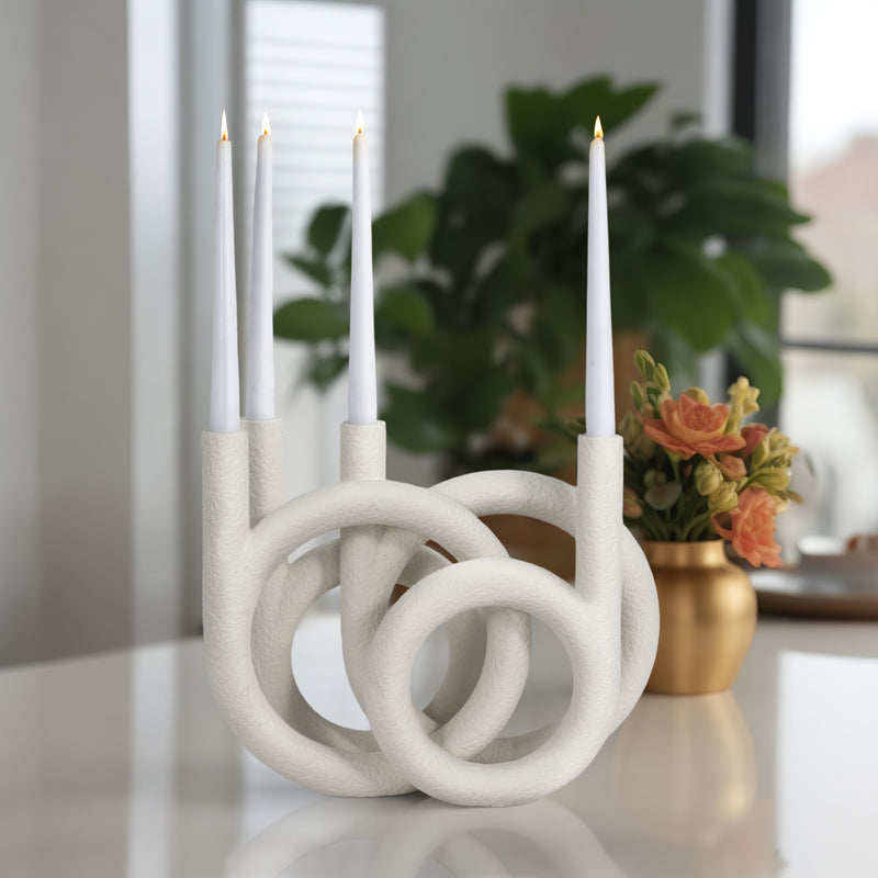 15" Looped 4-taper Candleholder, White