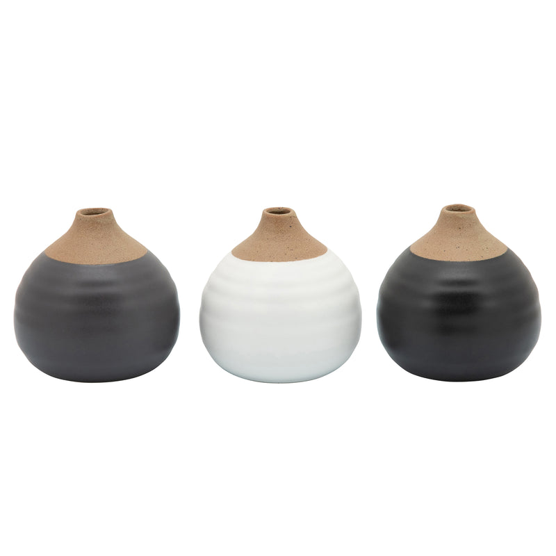 S/3 MATTE BUD VASES, BLACK/GRAY/WHITE