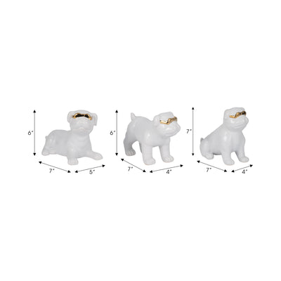 S/3 7" Pugs With Sunglasses, White