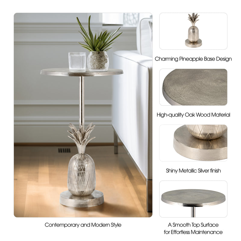 METAL, 15"D/24"H, SILVER PINEAPPLE SIDE TABLE, KD