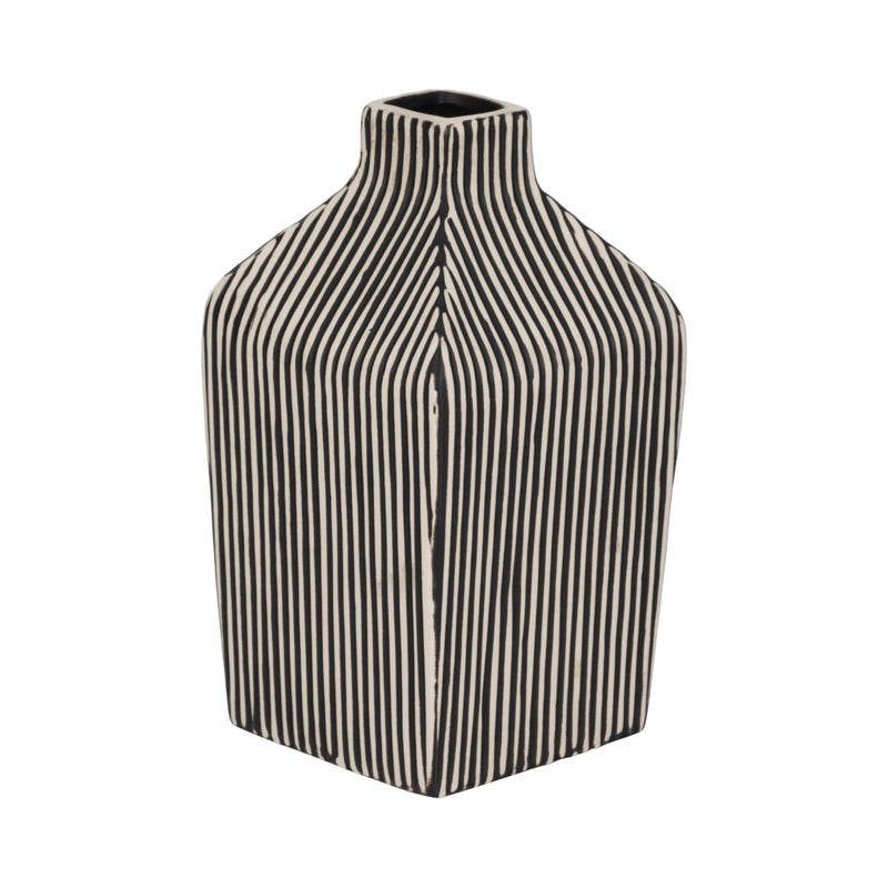 8" Lines Square Vase, Black/white